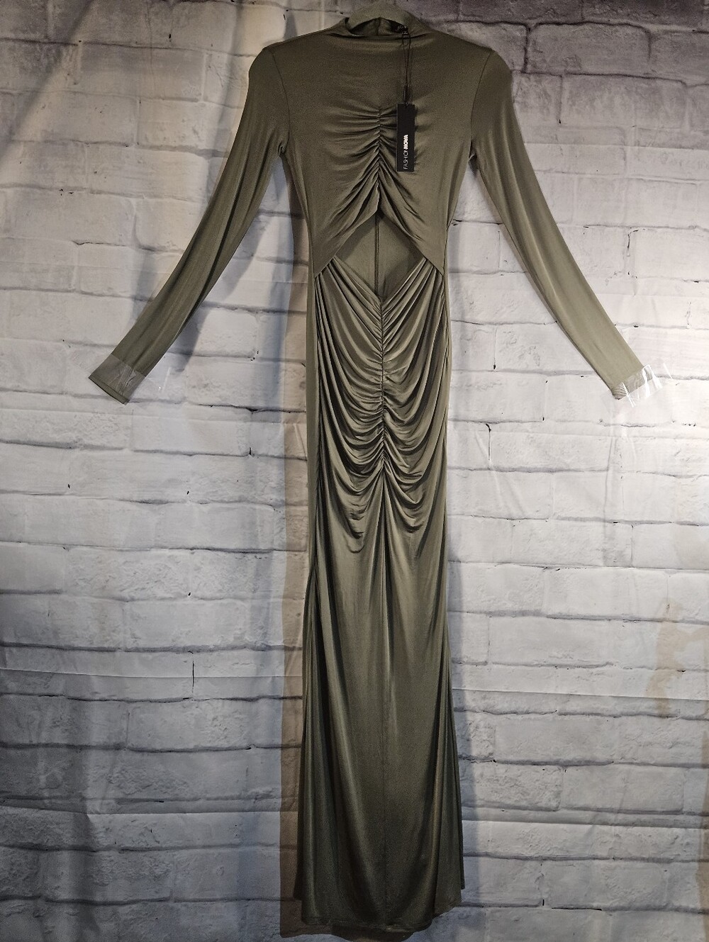 Fashion Nova NWTs Size Small Olive Green Maxi Dress - Picture 3 of 8